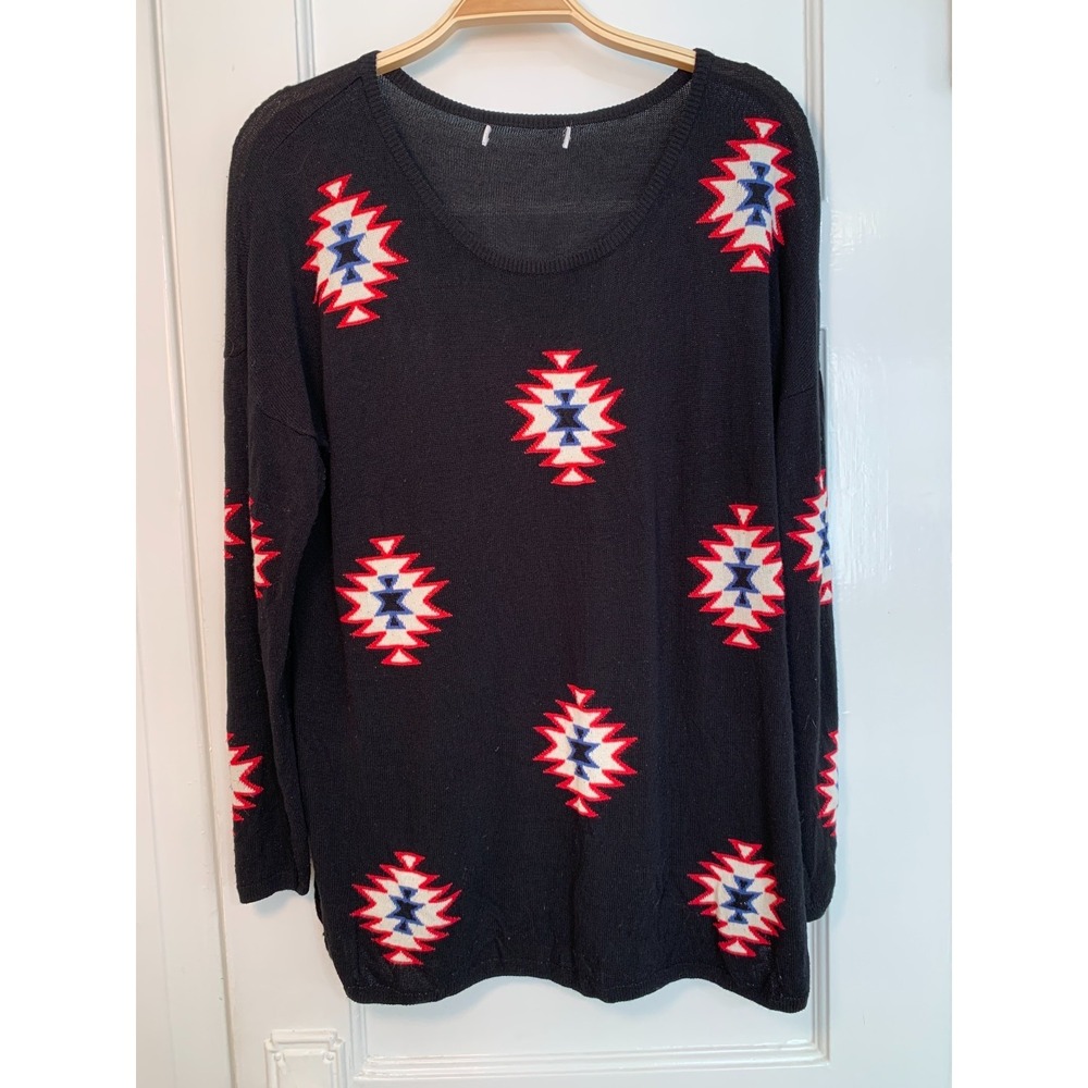 DAYDREAMER LA Southwestern Off Shoulder Knit Sweater‎ Black / Size M - Picture 2 of 15